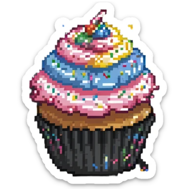 cupcake with pink frosting and rainbow sprinkles sticker