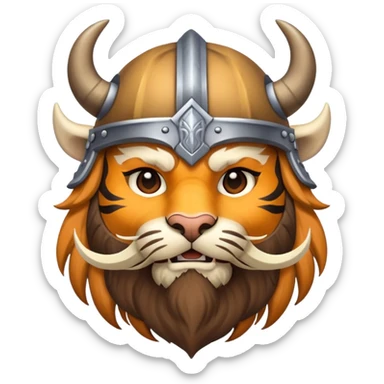 viking tiger face with horned helmet and beard for Twitch emote sticker