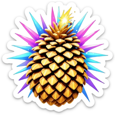 Psychedelic pine cone exploding sparkles sticker