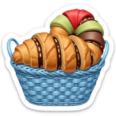 Croissant with poured chocolate in a pale blue wicker basket sticker