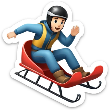 An icon featuring a sleek sled speeding down a snowy hill, with a snowy landscape and pine trees in the background. The motion lines and slight snow spray emphasize the thrill of the ride. Transparent background highlights the excitement and fun of sledding. sticker