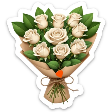white roses bouquet in brown paper sticker