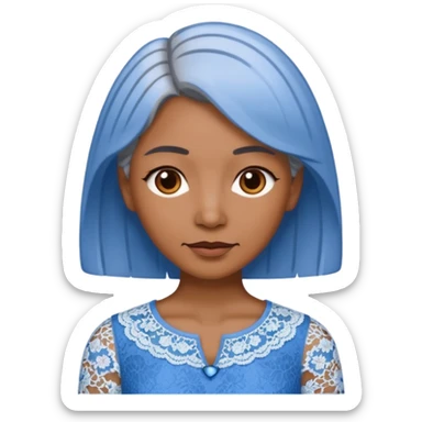 brown skinned grey haired woman with lace patterned blue top sticker