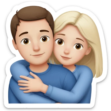 Un homme fait un câlin à sa sœur. Au dessus d’eux il y a le texte ´Gros câlin’ sticker