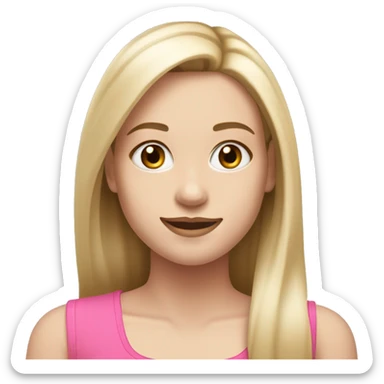 Girl with pink tank top and pale skin straight dirty blonde hair with light blonde highlights with makeup smiling and long hair sticker