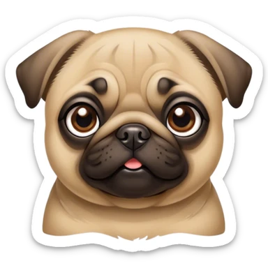Cinematic Cute Fawn Pug Portrait Emoji, Head tilted playfully and inquisitively, featuring a smooth fawn coat with a subtle sheen, round, sparkling dark eyes filled with curiosity, Simplified yet irresistibly adorable features, highly detailed, glowing with a warm, friendly glow, high shine, affectionate and lively, stylized with a touch of whimsy, bright and endearing, soft glowing outline, capturing the essence of a mischievous yet loving pup, so playful it feels like it could bounce out of the screen and into your arms! sticker
