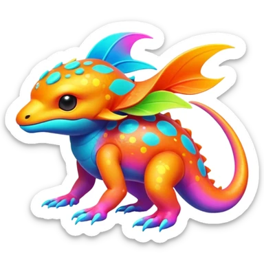 Exotic futuristic lush warm-colored neon tropical Fakémon-Fionbri-creature with cool-colored splash markings  sticker