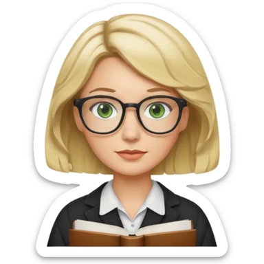 librarian teacher with short wavy blonde hair with a middle part and green eyes sticker