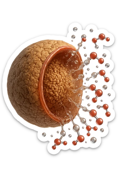 cellula di glicogeno in italiano che si svuota di acqua, iperrealistica 4k sticker