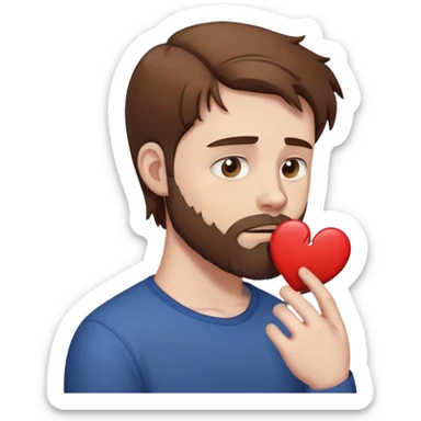 White man with brown hair and beard holding a broken heart with anxiety and begging. profile view sticker