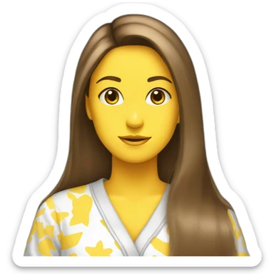 Brown straight long hair white woman wearing pikachu pyjama sticker