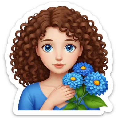 German Shepherd, Young Curly hair woman mit blaue Augen und umarmen viele Blumen   sticker