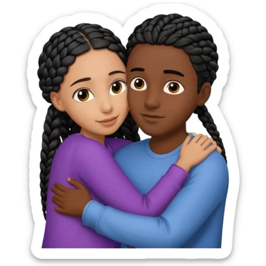 dark skin, black girl with black braids, hugging her middle eastern boyfriend with straight parted brown hair and light skin sticker