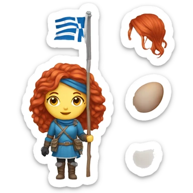 female winter mountaineer red hair holding greek flag and easter egg sticker