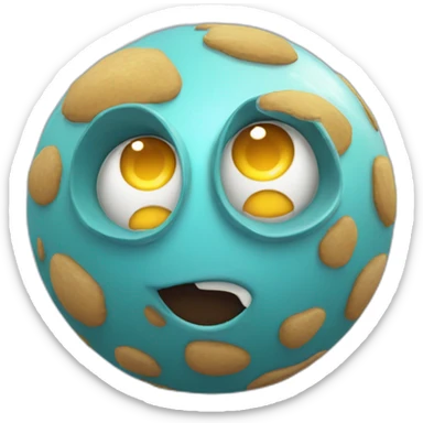 3d sphere with a cartoon thinking skin texture with big childish eyes sticker
