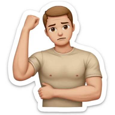 arms crossed holding neck mad sticker