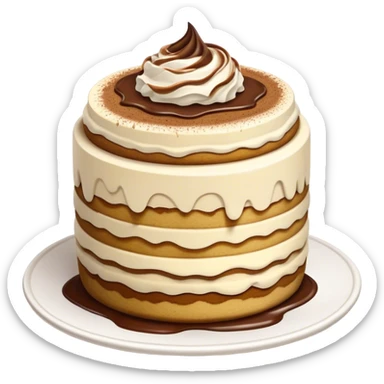 Tiramisu Cinematic Realistic Tiramisu Dessert Emoji, depicted as a delightfully messy, layered tiramisu with coffee-soaked sponge and mascarpone cream, rendered with rich textures and warm, indulgent lighting. sticker
