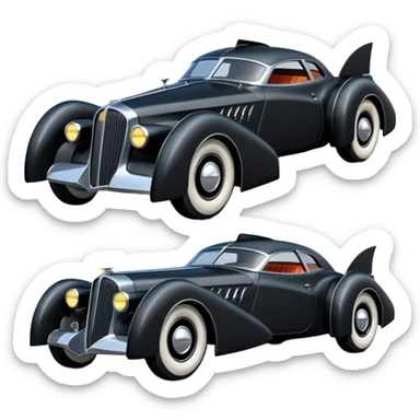  the animated series aerodynamic opulent dark knight futuristic concept Batmobile loosely based on 1936 V16 Cadillac(flat long straight faceted mechanical body) winged stealthy street hot rod  sticker