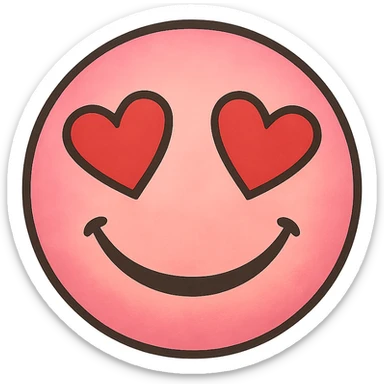 pink face with love eyes emoji, digital illustration, no background sticker