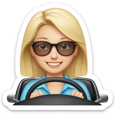 blonde woman driving car. Happy face confidence sticker