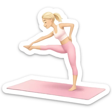A blonde white Pilates girl in light pink clothes with beige fitness mat sticker