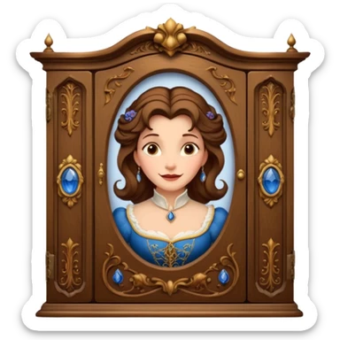 A middle-aged lady character from the fairy tale Beauty and the Beast — she was turned into a wardrobe by magic. She retains the wardrobe's original form, with an anthropomorphic face on the front of the closed cabinet. sticker