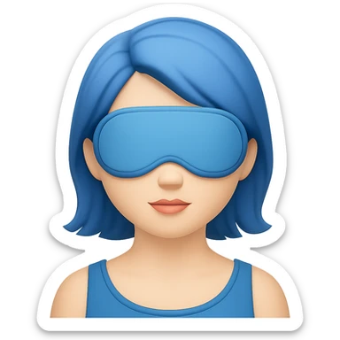 Create an Apple emoji style image of a woman with a sleep eye mask and blue hair, no pillow, no background. The style should resemble Apple emojis. sticker
