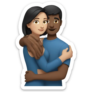 Lovers hugging each other. Indian man, short black hair. White woman, blue eyes and brown hair sticker