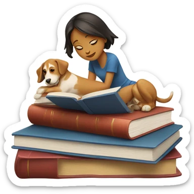 Am I bothering you? Girl, book, and dog laying on book sticker