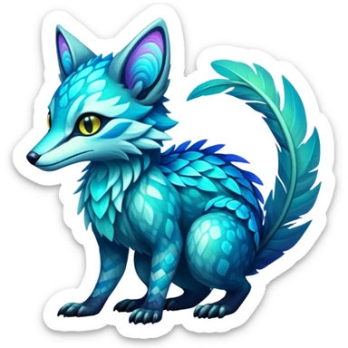 Exotic futuristic bioluminescent translucent transparent lush warm-colored neon-glowing iridescent Fakémon-Fionbri-Vernid-Sergal-Genet-creature sticker