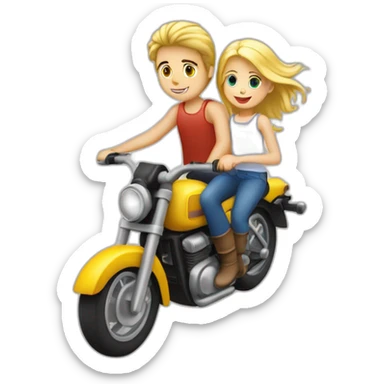 Garçon blond + fille blonde à l'arrière sur une moto duccati sticker