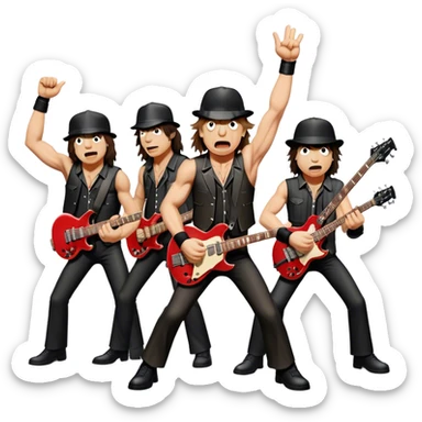 Cinematic Realistic AC/DC Band Emoji, depicted as a high-energy rock ensemble with electrifying stage presence and gritty textures, rendered with bold vibrant lighting that captures the raw power and rebellious spirit of their music. sticker