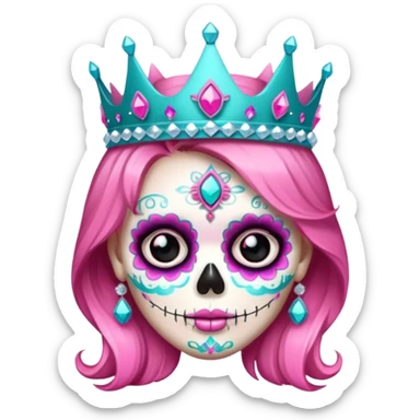 Girly Sugar Skull with a pink and teal Crown with Glitter gems sticker