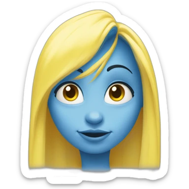 face of smurfette, blue skin, yellow hair sticker