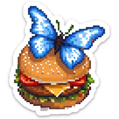 black butterfly sitting on a burger sticker