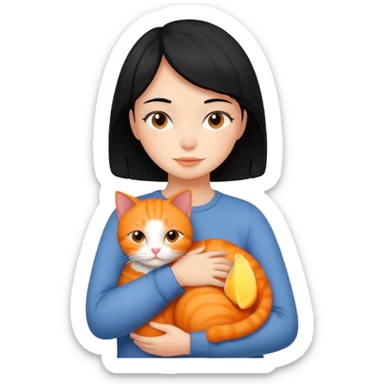 Orange cat being hugged by a short black hair girl  sticker