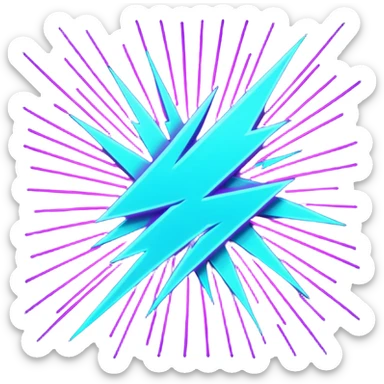 Minimalist emoji, a stylized lightning bolt cutting through a neon laser grid, 80s/90s retro-futurism style, bright purple and cyan, white background. sticker