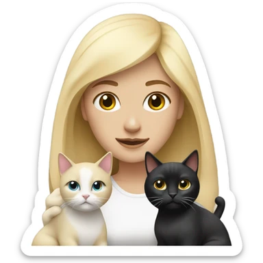 Blonde girl with two black and white cats sticker