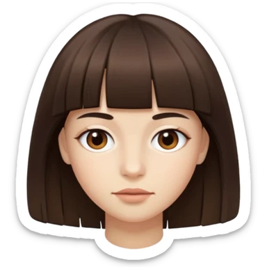Tenho uma franja vegana, sombrancelha reta fina, um rosto oval e meu cabelo é grande e castanho escuro. Faça nesse estilo 🧟‍♀️  sticker