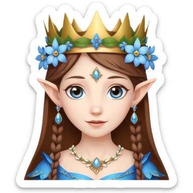 Hyper realistic floral elf mage fairy queen pale skin brown hair and blue-eyes sticker