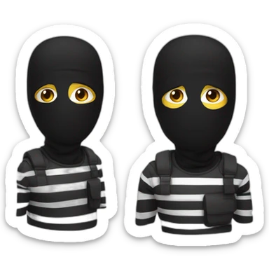 Thief in a black ski mask that covers top half of the head in a black and white striped shirt sticker