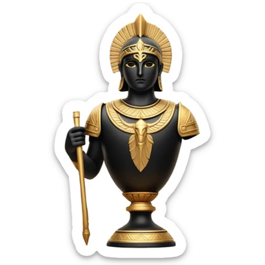 Cinematic-realistic Grecian urn, an exquisite black-figure pottery masterpiece resting in the dim glow of an ancient temple. Intricate golden depiction of a warrior holding a spear, telling timeless myths of heroism and tragedy.  sticker