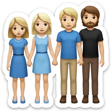 Five people holdings hands, made up of one white woman with long brown hair, one white woman with short brown hair, one white woman with shoulder length blonde hair, one white woman with shaggy blonde hair, and one white man with short brown hair to make up five people altogether sticker