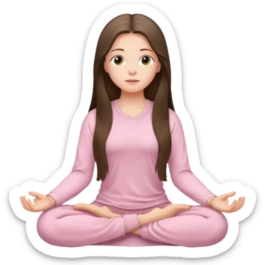 pretty white brunette teen long hair with hazel eyes in light pink meditating sticker