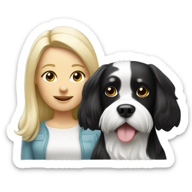 Black and white havenese dog with blonde woman sticker