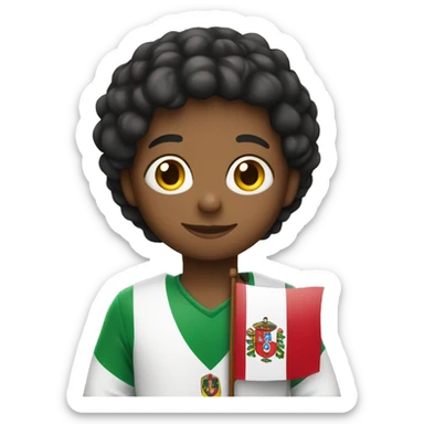 student holding a portuguese flag sticker