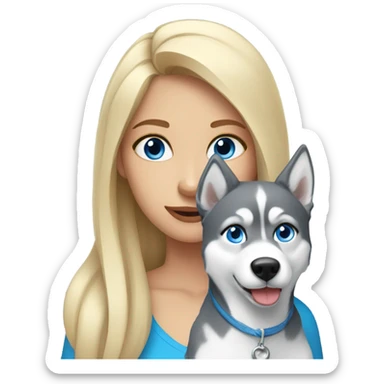 Blonde girl with blue eyes with a gray Husky sticker