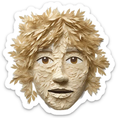 Person face portrait made entirely of paper cuttings and 420 leaves sticker