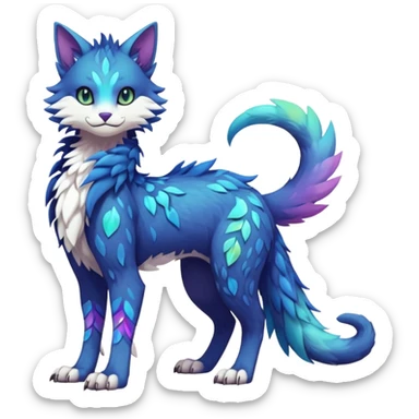 Kawaii iridescent beautiful pretty elegant divine edgy fantasy feline-vernid-sergal-Fakémon-Pokémon-fursona-animal-creature with accessories, full body, with intricate detailed markings sticker