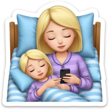 A girl sleeping and texting another girl and it slits both and they say good night bestie sticker